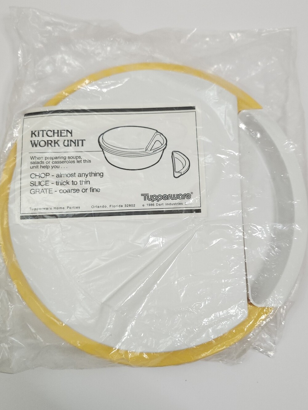 VTG '86 Tupperware Kitchen Work Unit Yellow/White, Lid Only/No Bowl Sealed NEW